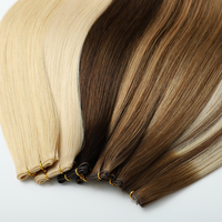 Rambut Asli Brasil Remy Grade 12A+ Model Lurus Bergelombang, Ekstensi Rambut Genius Single Weft Super Tipis Tak Terlihat, Dapat Dipotong