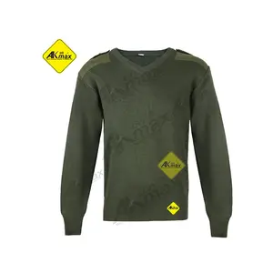 AKmax Wool&Poly 70/30 Jersey Pullover Sweater Round Crew Neck Olive Green