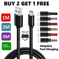 Kabel Pengisian Daya USB 2.0 Micro USB 3ft 6ft Anyaman Nilon Hitam, Pengisian Cepat PVC untuk Jam Tangan Pintar, Jalinan Logam Paduan Aluminium