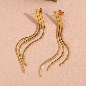 Earring Trendy 2024 New Design Hypoallergenic Waterproof 18K Gold Plated Drop Tassel Earrings Stainless Steel Minimalist Jewelry