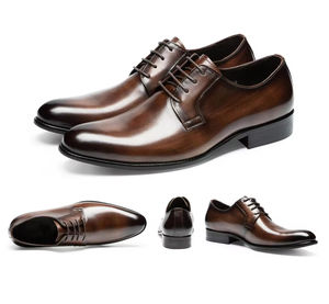 Chaussures d'affaires pour hommes en PU, de luxe, respirantes, à lacets, faites à la main, motif grain de bois, haute qualité, pour l'hiver - Product Image 5