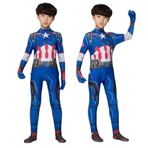 Jumpsuit Cosplay pelindung Film Biru Amerika Jumpsuit Bodysuit Superhero Cosplay masker pesta karnaval Halloween pakaian untuk anak-anak dewasa