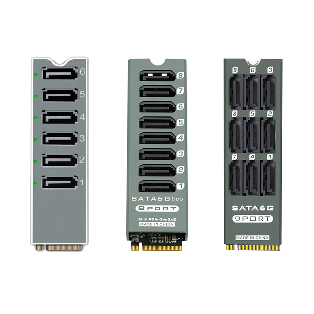 M.2 PCIE NVME to 6-port 8-port 9-port SATA Expansion Card M-key Supports Network Storage Hard Disk Expansion