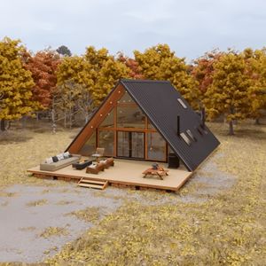 บ้านพักตากอากาศหรูหราสำเร็จรูปทรงสามเหลี่ยมแบบโมดูลาร์ โครงสร้างกระจก/ไม้ โครงเหล็ก - Product Image 5