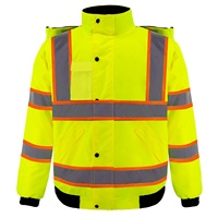 Veste d'hiver haute visibilité réfléchissante pour la construction, le contrôle du trafic, le cyclisme en extérieur - à capuche amovible, imperméable et ajustable