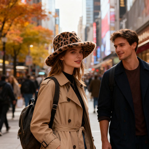 หมวกคาวบอยลายเสือดาว M56-58 ซม. หมวกฤดูใบไม้ร่วงฤดูหนาวบุขนแกะสไตล์เฉพาะตัว - Product Image 2