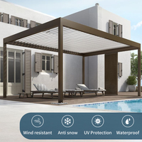 Solution de pergola en aluminium prête à l'emploi, toit à lames modulaires motorisé, fiche technique, certifications de qualité, global