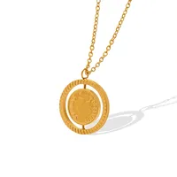 Collier pendentif tendance en acier titane anti-décoloration, motif pièce de monnaie reine en relief vintage, pour femme