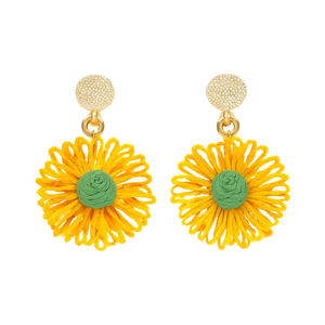 Boucles d'oreilles pendantes tendance, motif floral jaune et vert, placage or PVD, acier inoxydable 316L, durable et résistant - Product Image 2
