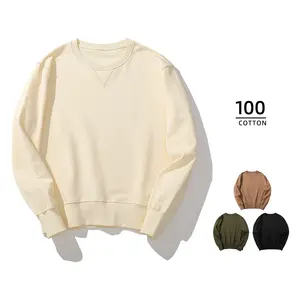 100 % Baumwolle Sweatshirts Großhandel übergroße schlichte individuelle Crew O-Ausschnitt Sweatshirt