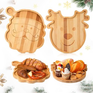 Plateau de service en bambou de Noël en forme de Père Noël et de rennes, pour fruits, desserts et en-cas, pour les fêtes de fin d'année - Product Image 4