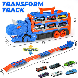 Transporttruck Met Dinosaurusthema Omvat 6 Metalen Miniauto 'S En Dino-Vrachtwagenspeelgoed Voor Kinderen - Product Image 2