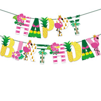 Décorations de fête d'anniversaire hawaïennes avec bannière, ballons, et décoration de gâteau pour les anniversaires Luau, les fêtes d'été tropicales et les barbecues.