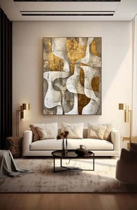 Grande Quadro Moderno Wabi Sabi in Colori Neutri, Arte da Parete Minimalista Beige e Nera, Pittura a Olio Astratta Geometrica con Texture Marrone - Product Image 5