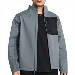 Veste softshell grise pour homme, couleur noire, col montant, fermeture éclair, imperméable, écologique, respirante, coupe-vent, décontractée - Product Image 3