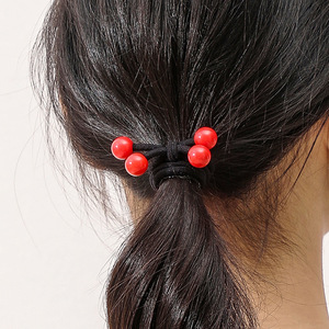 Cherry Hair Tie With Red Cherry <b>Bow</b> And Leaf Design For Ponytail Daily Use Fabric Elastic Hair Rope AL111 - Product Image 4