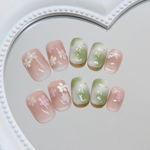 <span class=keywords><strong>Uñas</strong></span> Postizas R975 con Degradado Verde Primavera y Diseño Floral, Estilo Dulce para Chicas, ABS Premium, Disponibles en Stock - Product Image 4