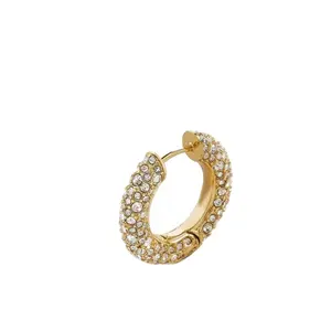 Bijoux en or plaqué acier inoxydable, boucles d'oreilles pour femmes, en forme de cercle, avec strass brillants, nouvelle mode