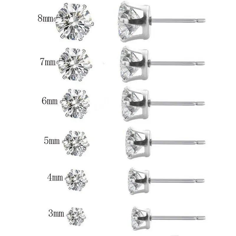 Trendy Hypoallergenic Stud Earrings Stainless Steel Ear Rings Crystal CZ Stud Earrings for Women Man Body Piercing Jewelry