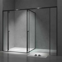 Douche coulissante 2 portes avec portes coulissantes en verre teinté Acrylique en acier inoxydable carré droit sans cadre 5 jeux faciles à installer