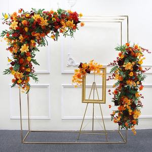 Fleur d'angle artificielle <span class=keywords><strong>bordeaux</strong></span> Orange, rangée de feuilles, plantes, Rose, boule florale, arc de mariage, événements de fête, Arrangement de décor de toile de fond - Product Image 5