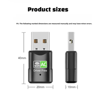 Pour ordinateur portable de bureau 650 Mbps 2.4G 5G sans fil double bande USB Mini adaptateur WiFi