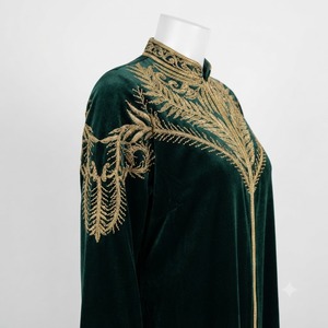 Graceful Deep Green Velvet <b>Kaftan</b> Dress for <b>Women</b> Autumn/Spring Maxi Length Long Sleeve Quick Dry Lightweight Ornamental Hand - Product Image 2