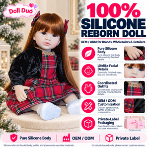 Poupée Duo personnalisée de 18 pouces, poupée Reborn en Silicone à corps entier, robe à carreaux rouge et vert, veste noire, cadeau de noël pour fille - Product Image 1