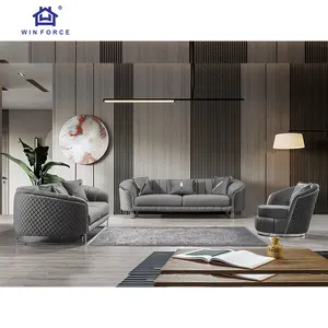 Sofá luxuoso Winforce Sofá para sala de estar, mobília moderna, design elegante, veludo cinza, sofá de peru, 3 2 1 lugares