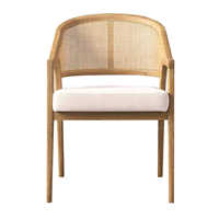Fauteuil en bois de chêne massif avec dossier en rotin de style nordique, chaise de salle à manger moderne en cannage français pour usage hôtelier, revêtement en lin