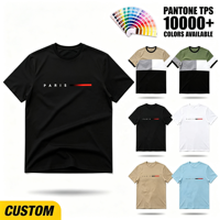 Kaos Pria Lengan Pendek Rajutan Khusus Polyester Paris Bar dengan Cetak Digital 3D Seluruh Bagian untuk Streetwear