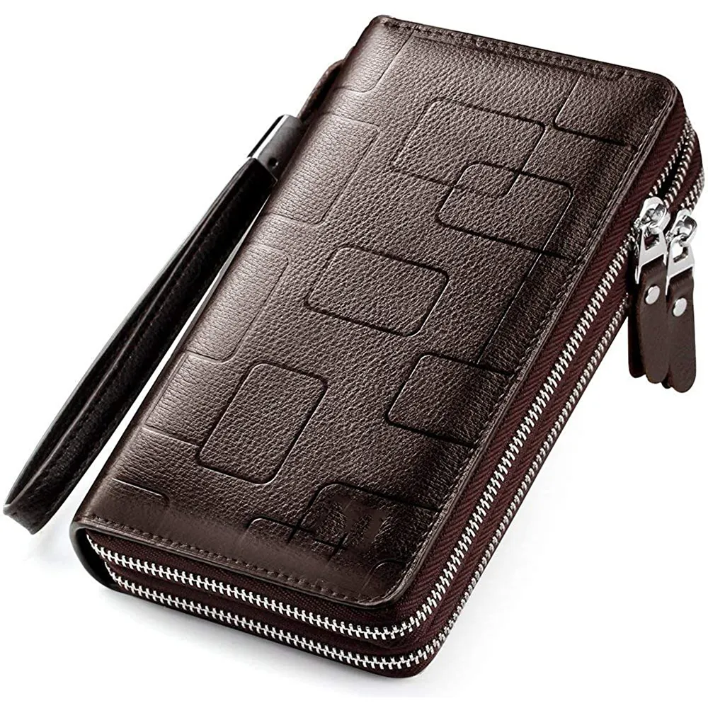MHF Premium Quality Men's Clutch Bag Handbag Leather Zipper Long Wallet Business Large Hand Clutch Phone Holder.