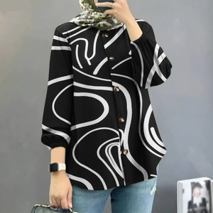 <span class=keywords><strong>Chemise</strong></span> boutonnée à manches longues imprimées et bouffantes, coupe ample et tendance, style artistique, pour <span class=keywords><strong>femme</strong></span> - Product Image 3