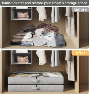 Lot de 2 contenants de rangement pour lit, 4,5 pouces de hauteur, imperméables, pour vêtements en lin, avec fenêtre transparente, poignées renforcées, 45L - Product Image 6