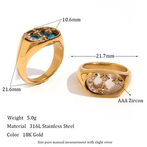 Moda europea y americana, diseño de nicho, combinación de anillo de acero de titanio retro, chapado en acero inoxidable con oro de 18 quilates, microincrustaciones - Product Image 3