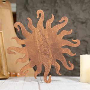Décoration murale en bois en forme de soleil souriant, <span class=keywords><strong>plaque</strong></span> en relief sculptée à la main avec un soleil rayonnant, décoration d'intérieur bohème rustique en bois sculpté - Product Image 5