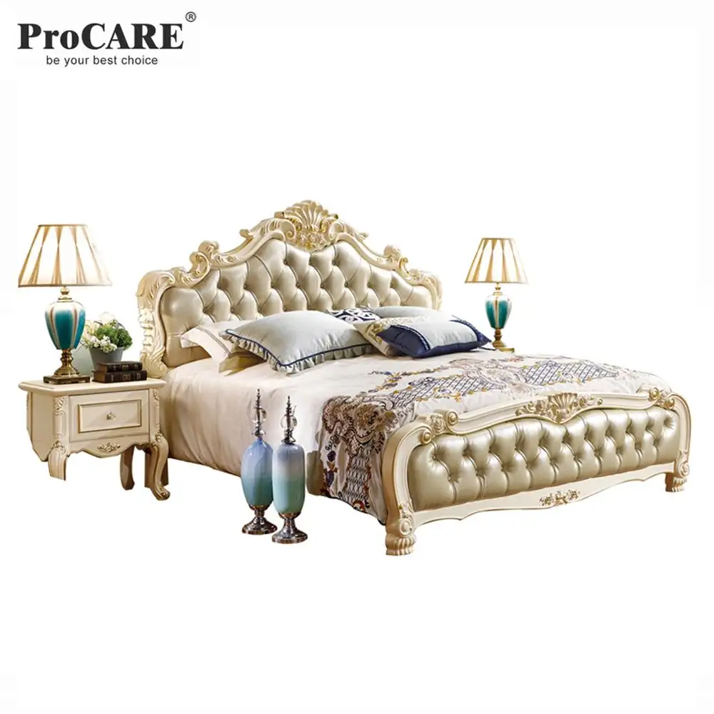 Luxe Antieke Franse Rococo Stijl Europese Massief Hout Gesneden Slaapkamer Meubels Kingsize Koninklijke Bed