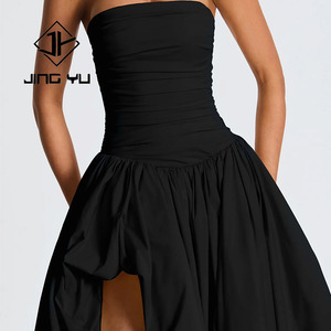 Abito di lusso di moda di fabbrica <span class=keywords><strong>nero</strong></span> gonna larga gonna morbida abito Top a tubo personalizzato in <span class=keywords><strong>lino</strong></span> misto cotone abito Midi - Product Image 5