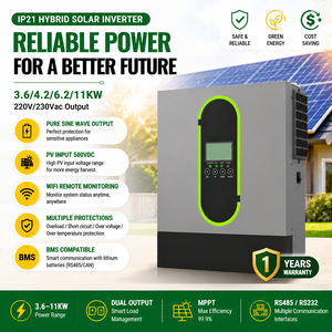 Fonsoul Off-grid Hybrid Solar Inverter Pure Sine Wave 4.2KW 6.2KW 11KW 48V DC 230V AC Dual Output 94% Efficiency 50/60Hz Solar
