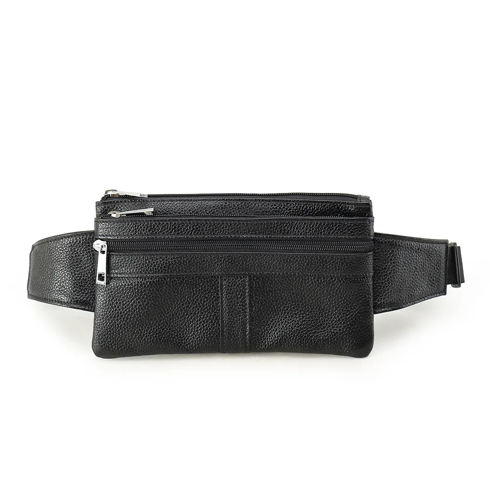 Tiding OEM personnalisé étanche noir en cuir véritable ceinture Pack sac de taille pour courir vache peau sac en cuir sac banane sac