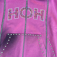 Fabricant OEM ODM sur mesure : Ensembles de survêtements à capuche zippés avec strass, trois fermetures éclair, effet délavé et pantalons de survêtement effet usé