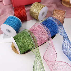 Stok keluaran baru 2.5 inci 63mm karangan bunga liburan kerajinan hadiah pembungkus Natal Glitter jala pita kabel <span class=keywords><strong>10</strong></span> yard untuk dekorasi - Product Image 1
