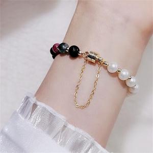 สร้อยข้อมือแม่เหล็กกันตกแบบใหม่ ทัวร์มาลีนสีรุ้งธรรมชาติ ไข่มุกน้ำจืดรูปทรงกลม สร้อยข้อมือเสริมโชคลาภ - Product Image 3