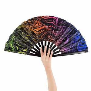 Hot Sale Big Clack <b>Large</b> 33Cm Customized Logo Printing Polyester Satin Bamboo <b>Fan</b> - Product Image 1