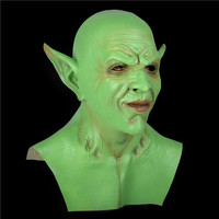Masque de Diable d'Halloween Effrayant Grandeur Nature Peau Verte Grandes Oreilles pour Carnaval, Couverture Intégrale