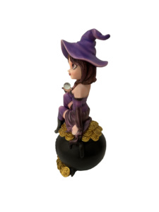 ฟิกเกอร์เรซิ่นรูปแม่มดที่สวยงามพร้อมลูกบอลแก้วสำหรับนั่งบนเหรียญ - Product Image 3