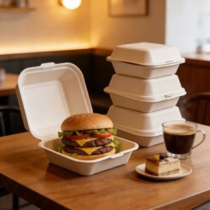 Conteneurs d'emballage alimentaire en bagasse de canne à sucre pour la vente en gros, boîtes à emporter pour burgers, bento, gâteaux et restauration rapide - Product Image 1