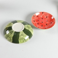Assiette creuse en céramique Jiutian au design mignon pastèque, motif végétal sous glaçure, compatible micro-ondes, pour petit-déjeuner