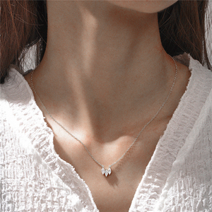 สร้อยคอเงินแท้ 925 ประดับเพชรทรงรีรูปตาแมว CANNER Minimalist Jewelry พร้อมจี้รูปใบไม้คริสตัลประดับเพชรทรงมาควิสและตาแมวเคลือบทอง 18k - Product Image 6