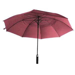 Burgundy Golf Umbrella Metal <b>Frame</b> Windproof Waterproof Automatic Open 120cm <b>Large</b> 8 Ribs Long Handle Silver Button Red Strap - Product Image 1